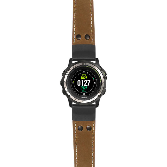 g.d2ch.ds14 Main Khaki StrapsCo DASSARI Vintage Leather Pilot Watch Band with Matte Black Buckle 22mm