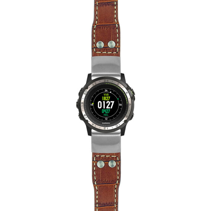 g.d2ch.iw1 Main Brown with White Stitching StrapsCo DASSARI Aviator Crocodile Embossed Leather Strap 22mm