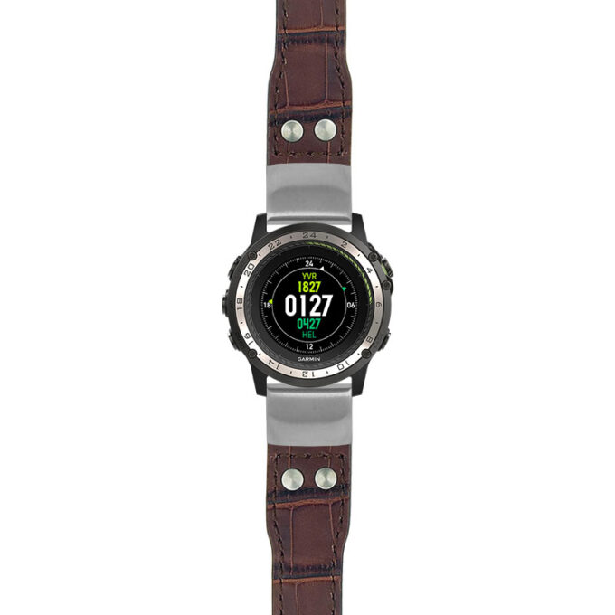 g.d2ch.iw1 Main Dark Brown StrapsCo DASSARI Aviator Crocodile Embossed Leather Strap 22mm