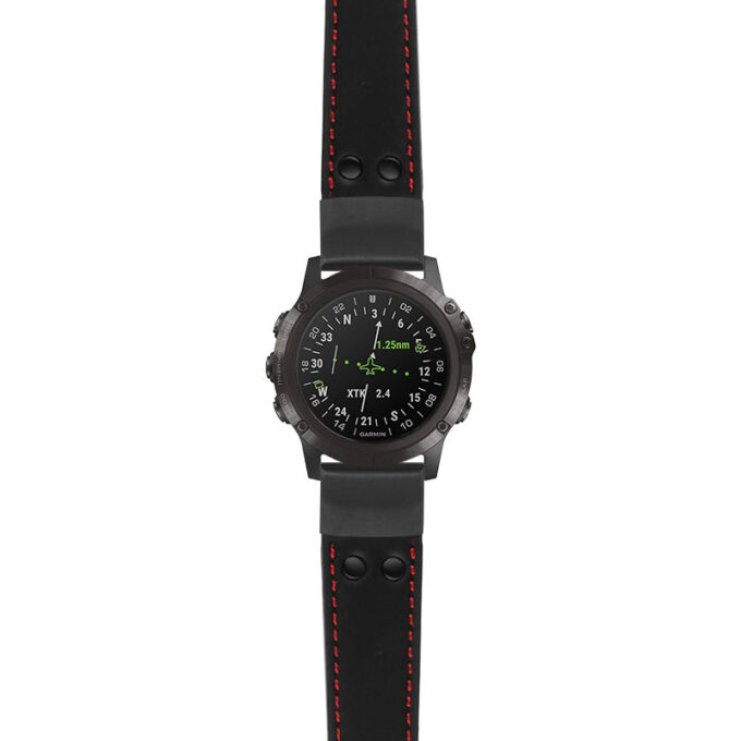 g.d2dpx.ds15 Main Black with Red Stictching StrapsCo DASSARI Pilot Leather Watch Band with Matte Black Buckle 22mm