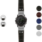 g.d2dpx.ds16 Gallery Black StrapsCo DASSARI Croc Embossed Leather Pilot Watch Band with Brush Silver Buckle 22mm