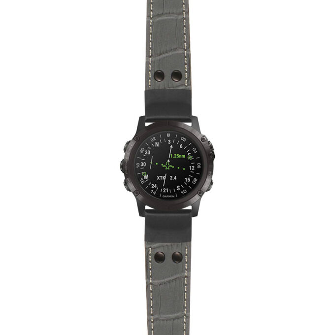 g.d2dpx.ds16 Main Grey StrapsCo DASSARI Croc Embossed Leather Pilot Watch Band with Matte Black Buckle 22mm