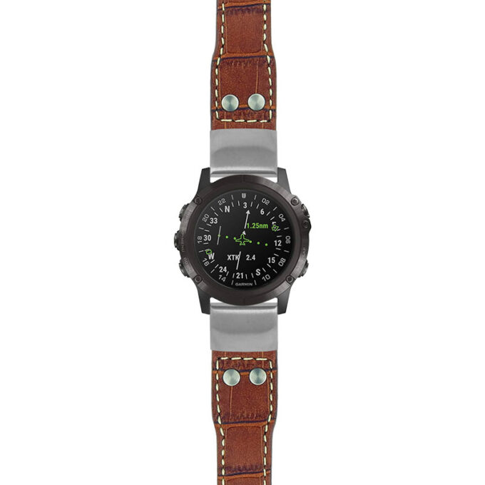 g.d2dpx.iw1 Main Brown with White Stitching StrapsCo DASSARI Aviator Crocodile Embossed Leather Strap 22mm