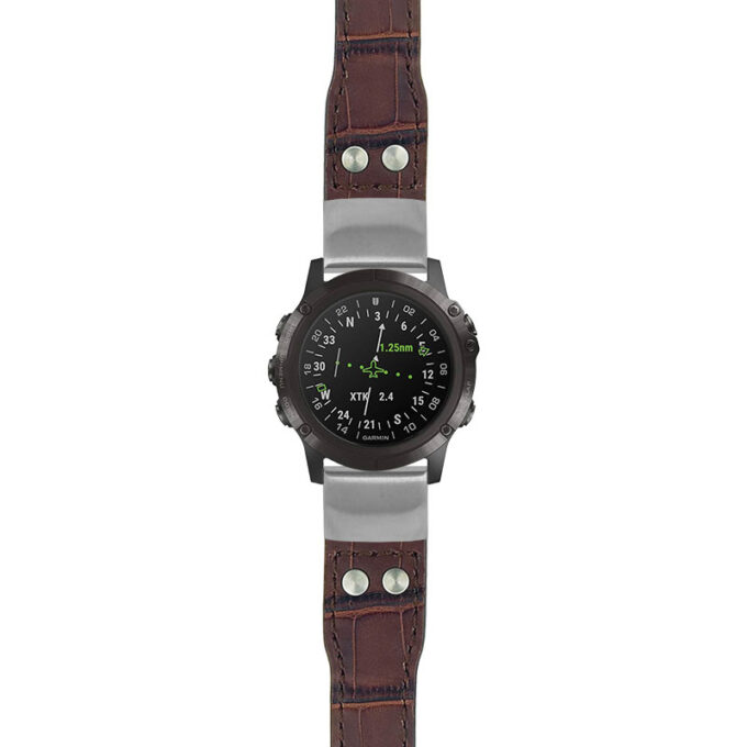 g.d2dpx.iw1 Main Dark Brown StrapsCo DASSARI Aviator Crocodile Embossed Leather Strap 22mm