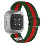 ny100.11.6.ss Back Green and Red StrapsCo Nylon Stretch Watch Band Strap For Fitbit Versa 3 Versa 4 Sense 2