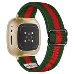 ny100.11.6.yg Back Green and Red StrapsCo Nylon Stretch Watch Band Strap For Fitbit Versa 3 Versa 4 Sense 2