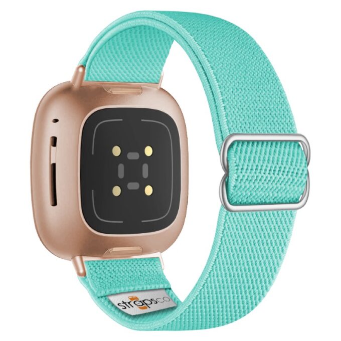 ny100.11b.rg Back Mint Green StrapsCo Nylon Stretch Watch Band Strap For Fitbit Versa 3 Versa 4 Sense 2