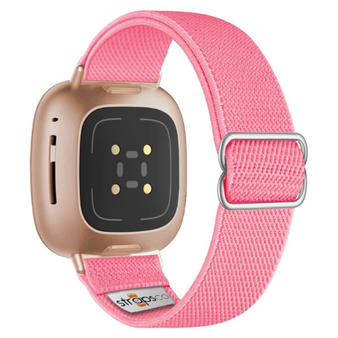 ny100.13.rg Back Pink StrapsCo Nylon Stretch Watch Band Strap For Fitbit Versa 3 Versa 4 Sense 2