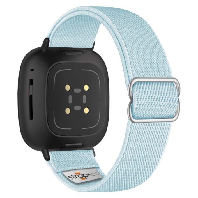 ny100.5b.mb Back Light Blue StrapsCo Nylon Stretch Watch Band Strap For Fitbit Versa 3 Versa 4 Sense 2