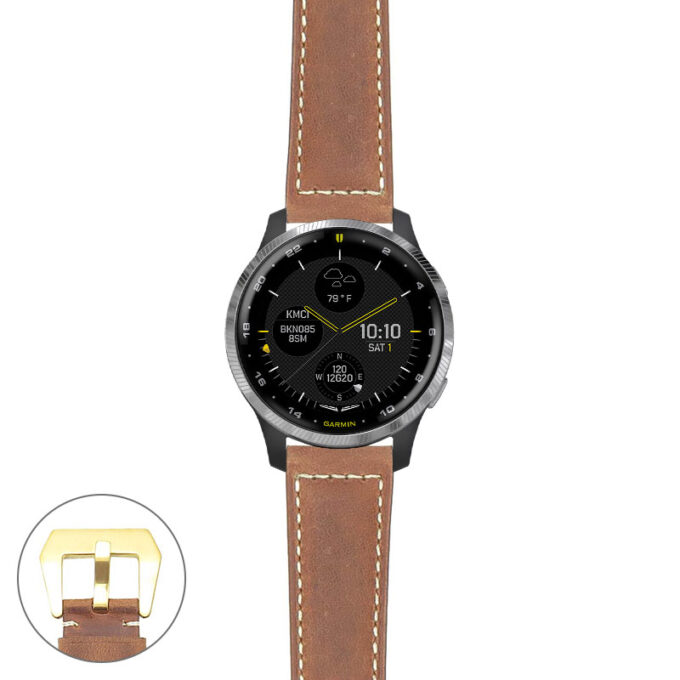 g.d2a.p560a Main Tan StrapsCo DASSARI Salvage Thick Padded Distressed Italian Leather Watch Band Strap with Yellow Gold Buckle