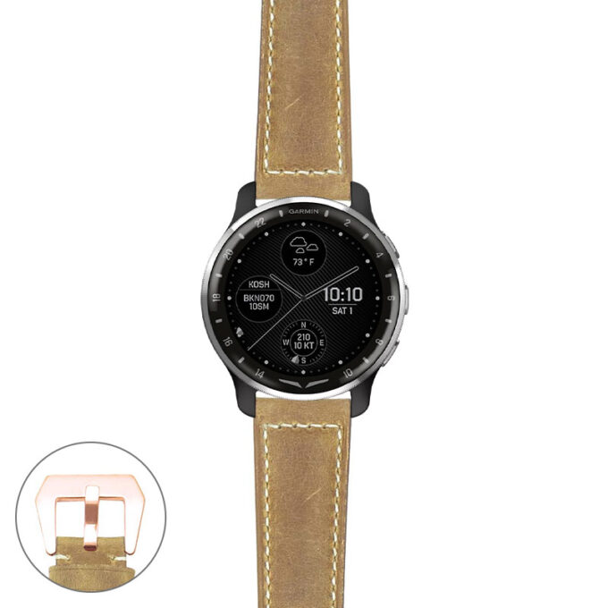 g.dax10.p560a Main Beige StrapsCo DASSARI Salvage Thick Padded Distressed Italian Leather Watch Band Strap with Rose Gold Buckle