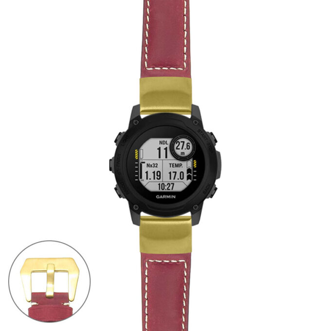 g.dg1.p560a Main Red StrapsCo DASSARI Salvage Thick Padded Distressed Italian Leather Watch Band Strap with Yellow Gold Buckle