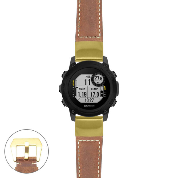 g.dg1.p560a Main Tan StrapsCo DASSARI Salvage Thick Padded Distressed Italian Leather Watch Band Strap with Yellow Gold Buckle