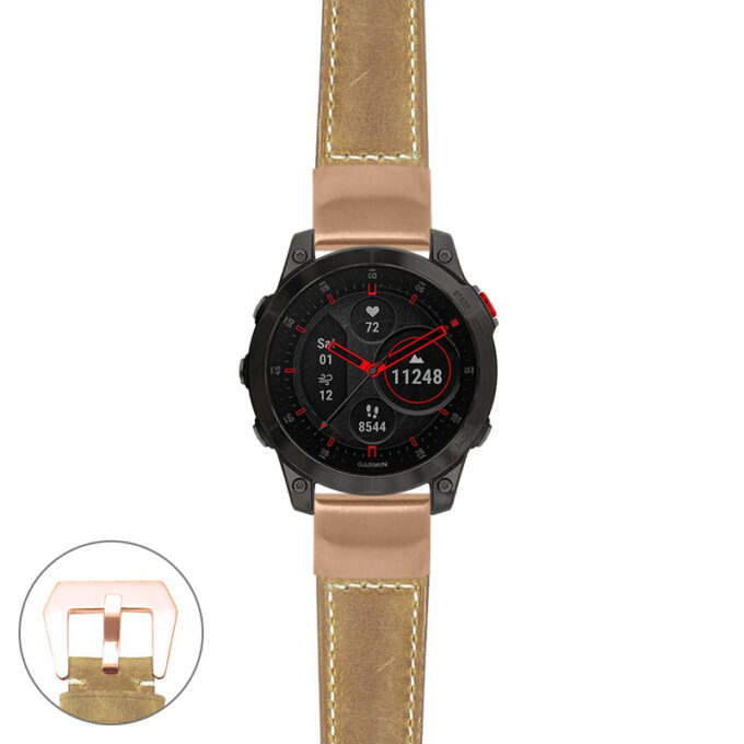 g.ep2.p560a Main Beige StrapsCo DASSARI Salvage Thick Padded Distressed Italian Leather Watch Band Strap with Rose Gold Buckle