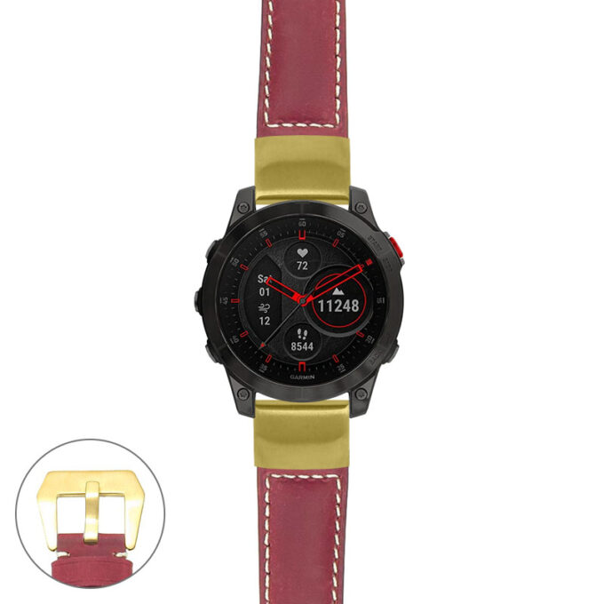 g.ep2.p560a Main Red StrapsCo DASSARI Salvage Thick Padded Distressed Italian Leather Watch Band Strap with Yellow Gold Buckle