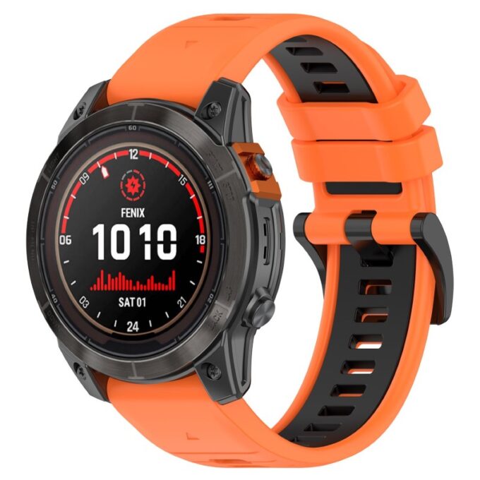 g.r80.12.1 Front Orange & Black StrapsCo Colorblock Endurance Watch Band Strap for Garmin Fenix 7 Pro 7S Pro 7X Pro