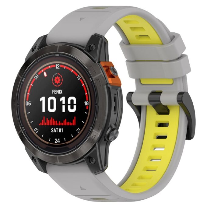 g.r80.7.10 Front Grey & Yellow StrapsCo Colorblock Endurance Watch Band Strap for Garmin Fenix 7 Pro 7S Pro 7X Pro