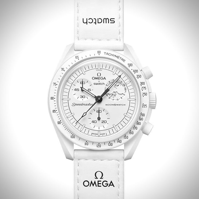 white omega speedmaster & budget alternatives swatch mission to the moonphase