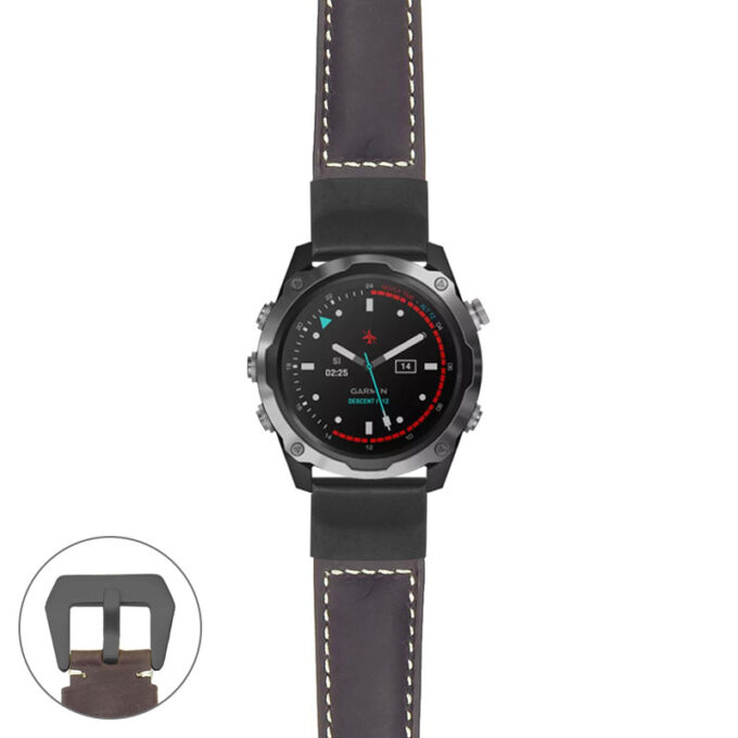 g.dmk2.p560a Main Dark Brown StrapsCo DASSARI Salvage Thick Padded Distressed Italian Leather Watch Band Strap with Matte Black Buckle