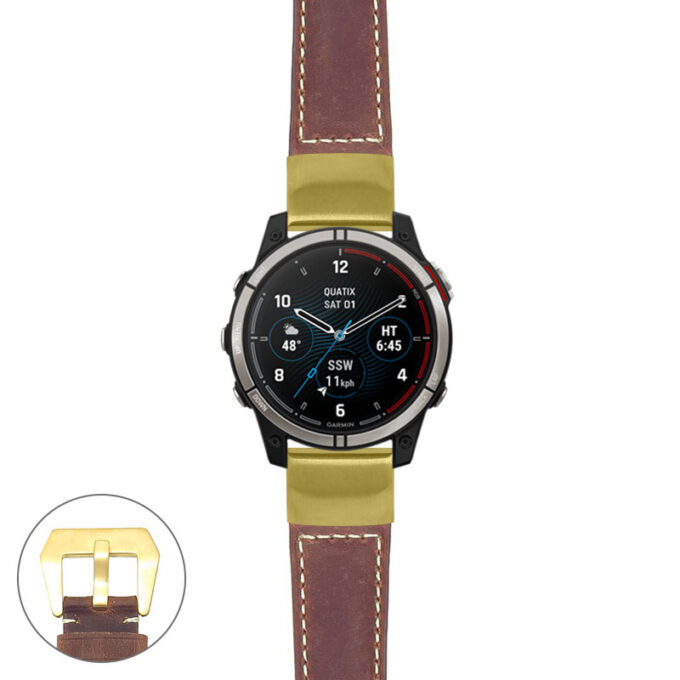 g.qtx7.p560a Main Rust StrapsCo DASSARI Salvage Thick Padded Distressed Italian Leather Watch Band Strap with Yellow Gold Buckle