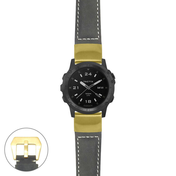 g.tch.p560a Main Black StrapsCo DASSARI Salvage Thick Padded Distressed Italian Leather Watch Band Strap with Yellow Gold Buckle