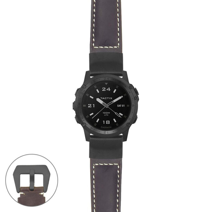 g.tch.p560a Main Dark Brown StrapsCo DASSARI Salvage Thick Padded Distressed Italian Leather Watch Band Strap with Matte Black Buckle