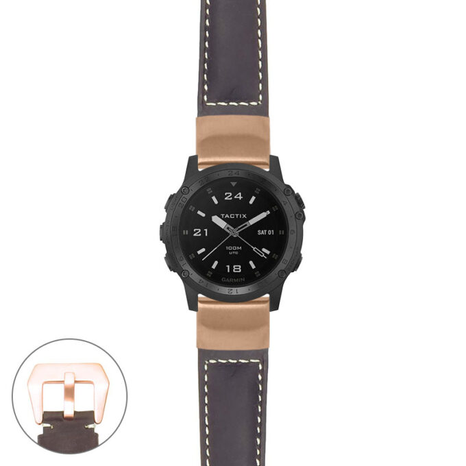 g.tch.p560a Main Dark Brown StrapsCo DASSARI Salvage Thick Padded Distressed Italian Leather Watch Band Strap with Rose Gold Buckle