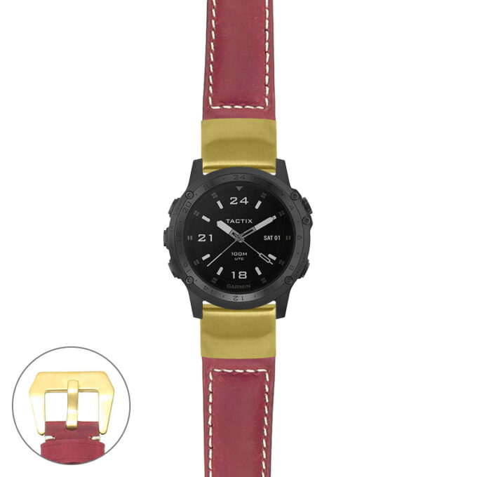 g.tch.p560a Main Red StrapsCo DASSARI Salvage Thick Padded Distressed Italian Leather Watch Band Strap with Yellow Gold Buckle