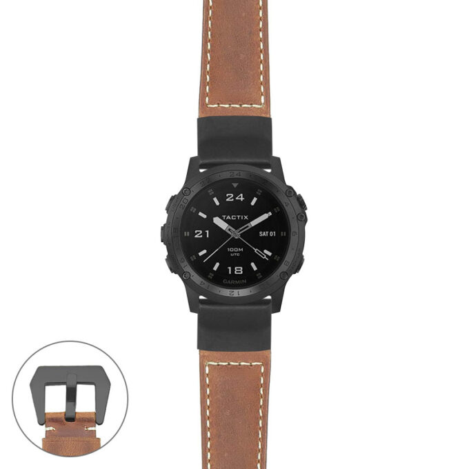 g.tch.p560a Main Tan StrapsCo DASSARI Salvage Thick Padded Distressed Italian Leather Watch Band Strap with Matte Black Buckle