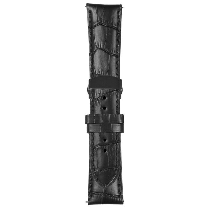 Black Mens Crocodile Embossed Strap with Deployant Matte Black Clasp