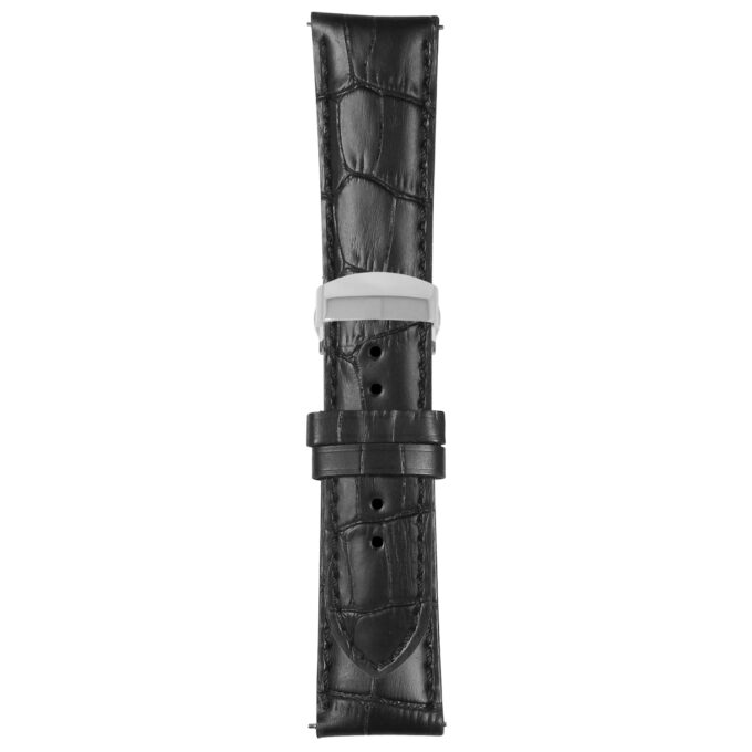 Black Mens Crocodile Embossed Strap with Deployant Polished Silver Clasp