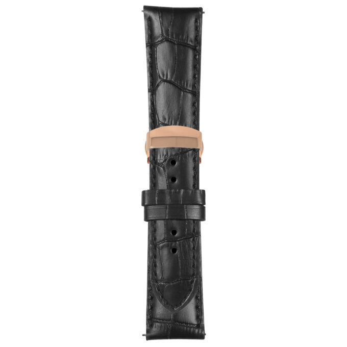 Black Mens Crocodile Embossed Strap with Deployant Rose Gold Clasp