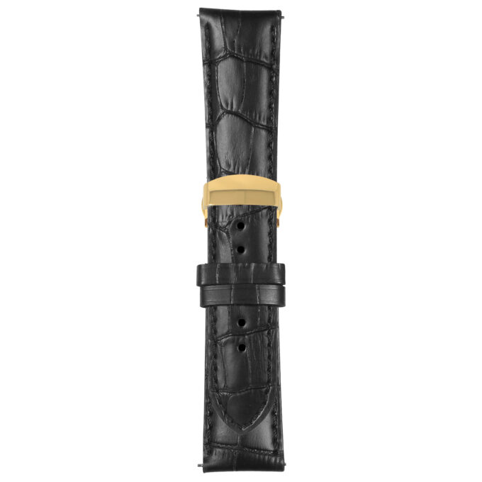 Black Mens Crocodile Embossed Strap with Deployant Yellow Gold Clasp