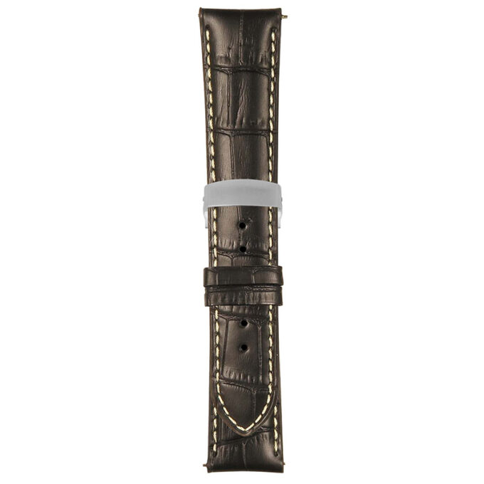 Black and White Mens Crocodile Embossed Strap with Deployant Brush Silver Clasp