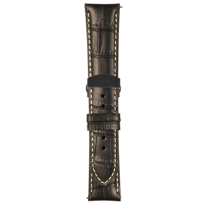 Black and White Mens Crocodile Embossed Strap with Deployant Matte Black Clasp