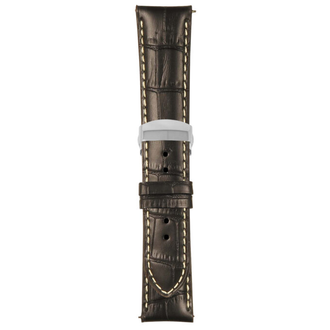 Black and White Mens Crocodile Embossed Strap with Deployant Polished Silver Clasp