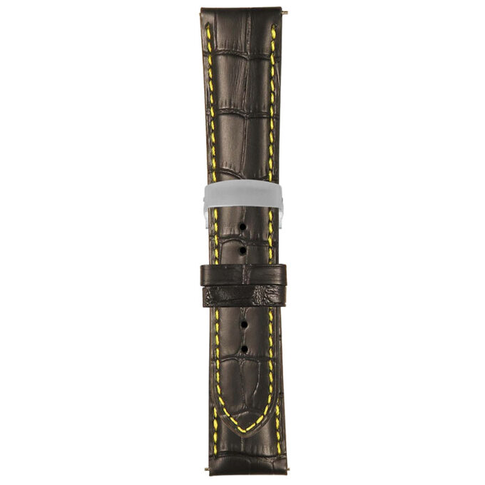 Black and Yellow Mens Crocodile Embossed Strap with Deployant Brush Silver Clasp