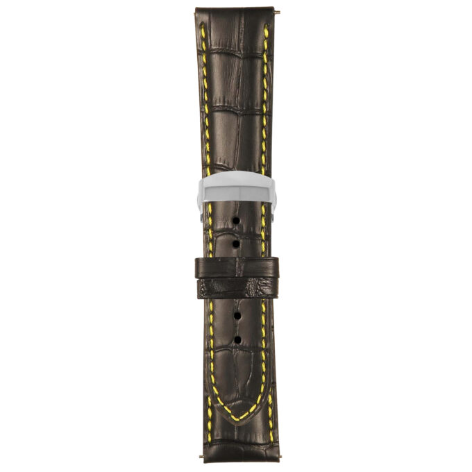 Black and Yellow Mens Crocodile Embossed Strap with Deployant Polished Silver Clasp