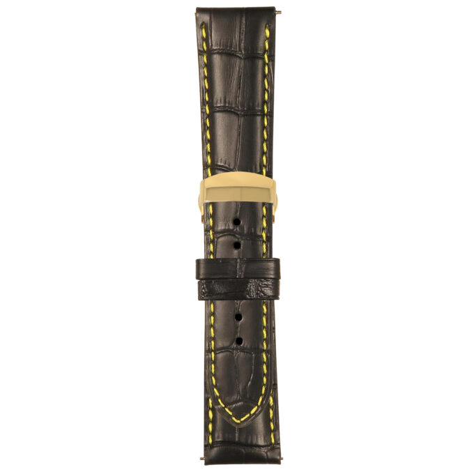 Black and Yellow Mens Crocodile Embossed Strap with Deployant Yellow Gold Clasp