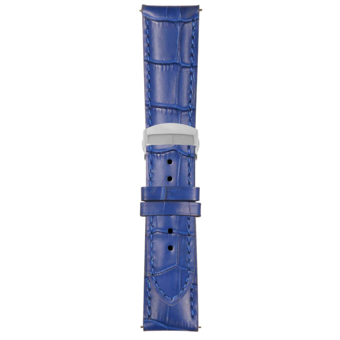 Blue Mens Crocodile Embossed Strap with Deployant Polished Silver Clasp