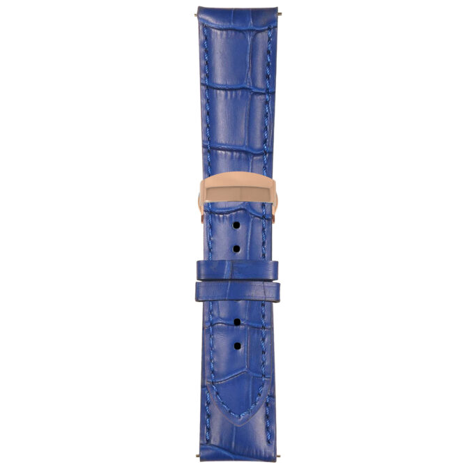 Blue Mens Crocodile Embossed Strap with Deployant Rose Gold Clasp