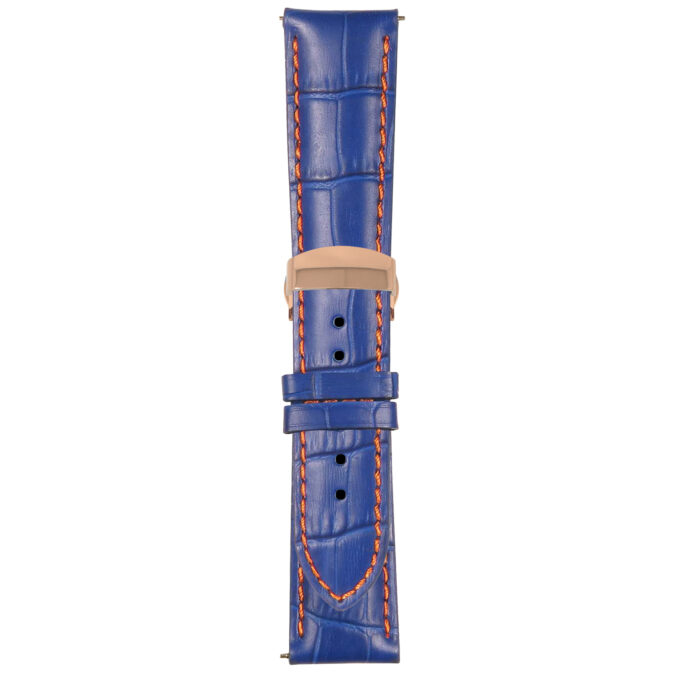 Blue and Orange Mens Crocodile Embossed Strap with Deployant Rose Gold Clasp