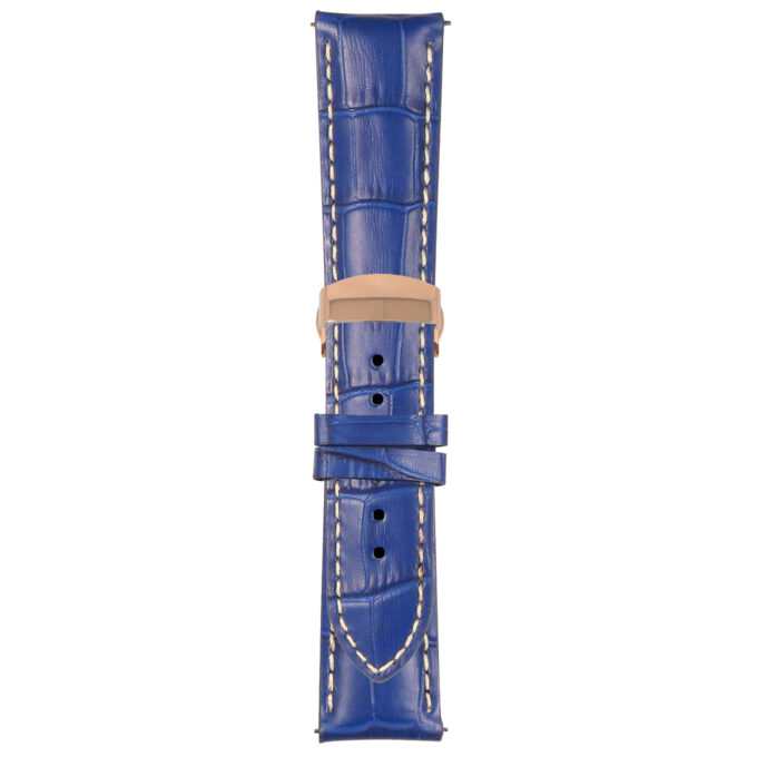 Blue and White Mens Crocodile Embossed Strap with Deployant Rose Gold Clasp