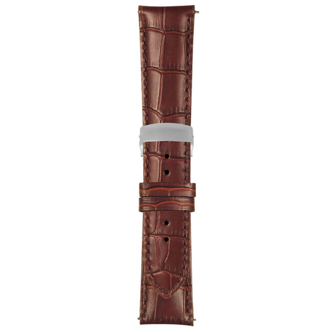 Brown Mens Crocodile Embossed Strap with Deployant Brush Silver Clasp