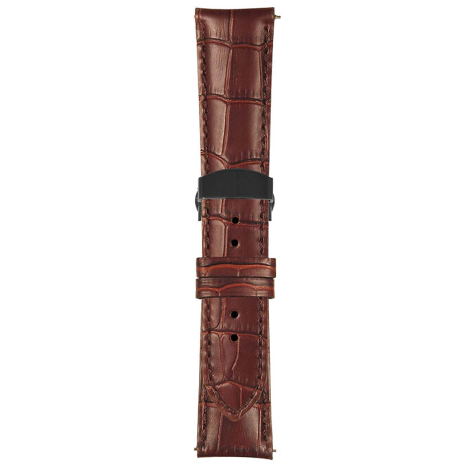 Brown Mens Crocodile Embossed Strap with Deployant Matte Black Clasp