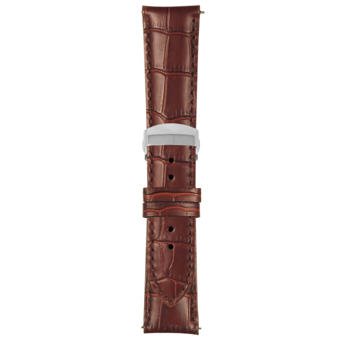 Brown Mens Crocodile Embossed Strap with Deployant Polished Silver Clasp