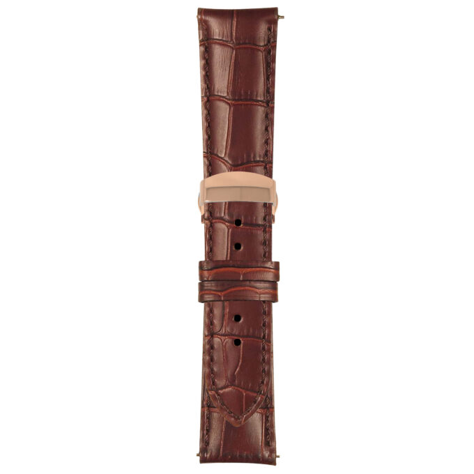 Brown Mens Crocodile Embossed Strap with Deployant Rose Gold Clasp