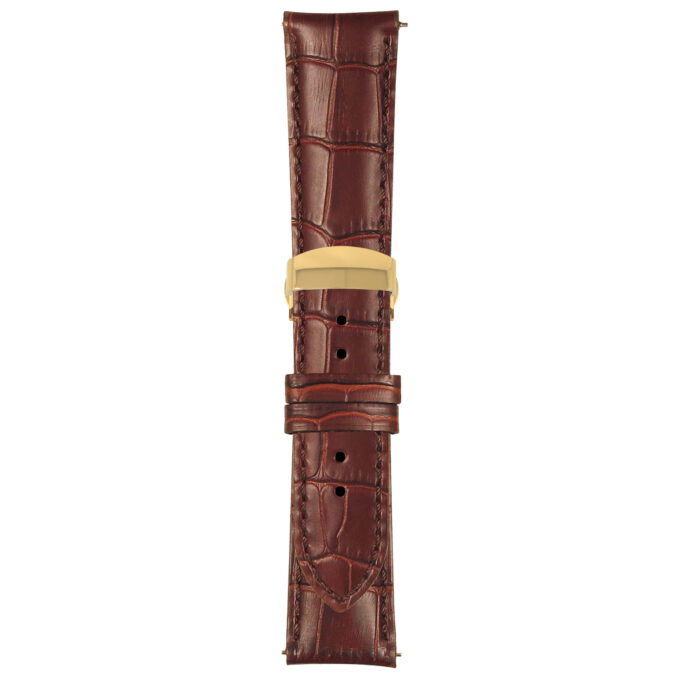 Brown Mens Crocodile Embossed Strap with Deployant Yellow Gold Clasp