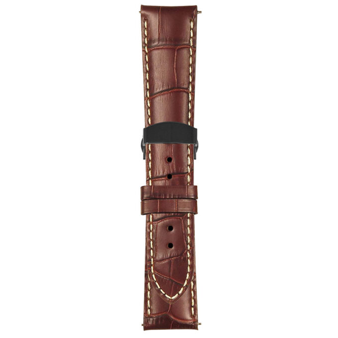 Brown and White Mens Crocodile Embossed Strap with Deployant Matte Black Clasp