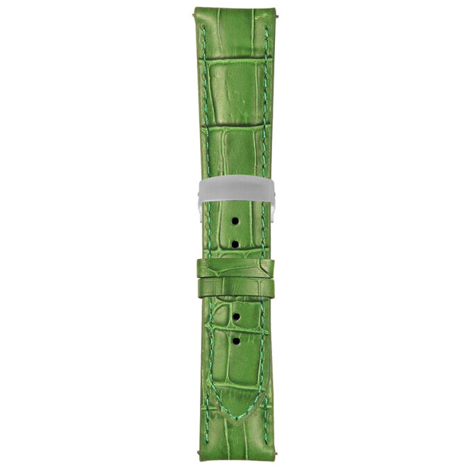 Green Mens Crocodile Embossed Strap with Deployant Brush Silver Clasp